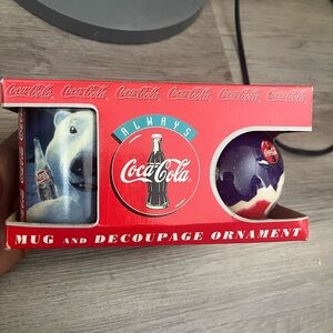 1996 vintage Coca-Cola Red Mug and Ornament Set with Polar Bear